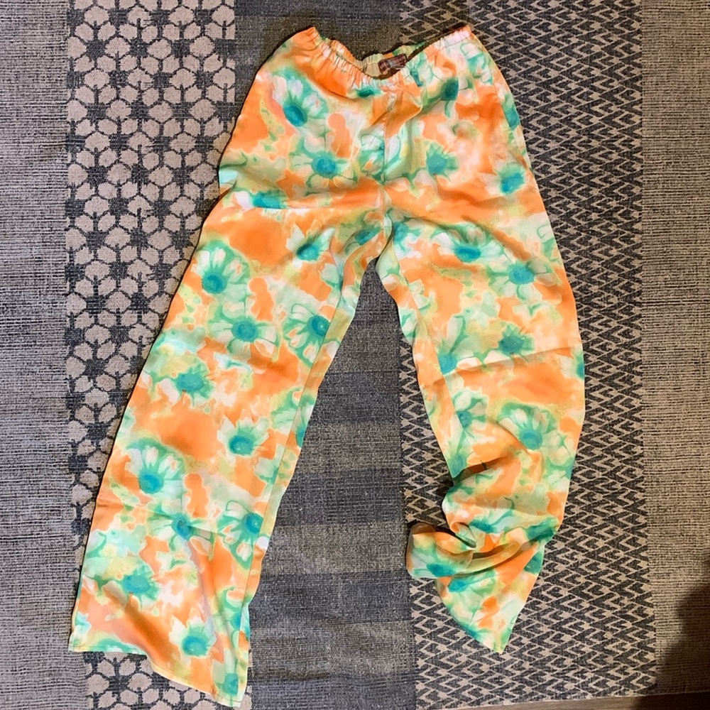 Urban Outfitters Jenna Satin Wide Leg Floral Pants